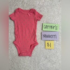 ❤️NWOT Infant Carter's Coral Polk-a-Dot Bodysuit with Bow, Newborn